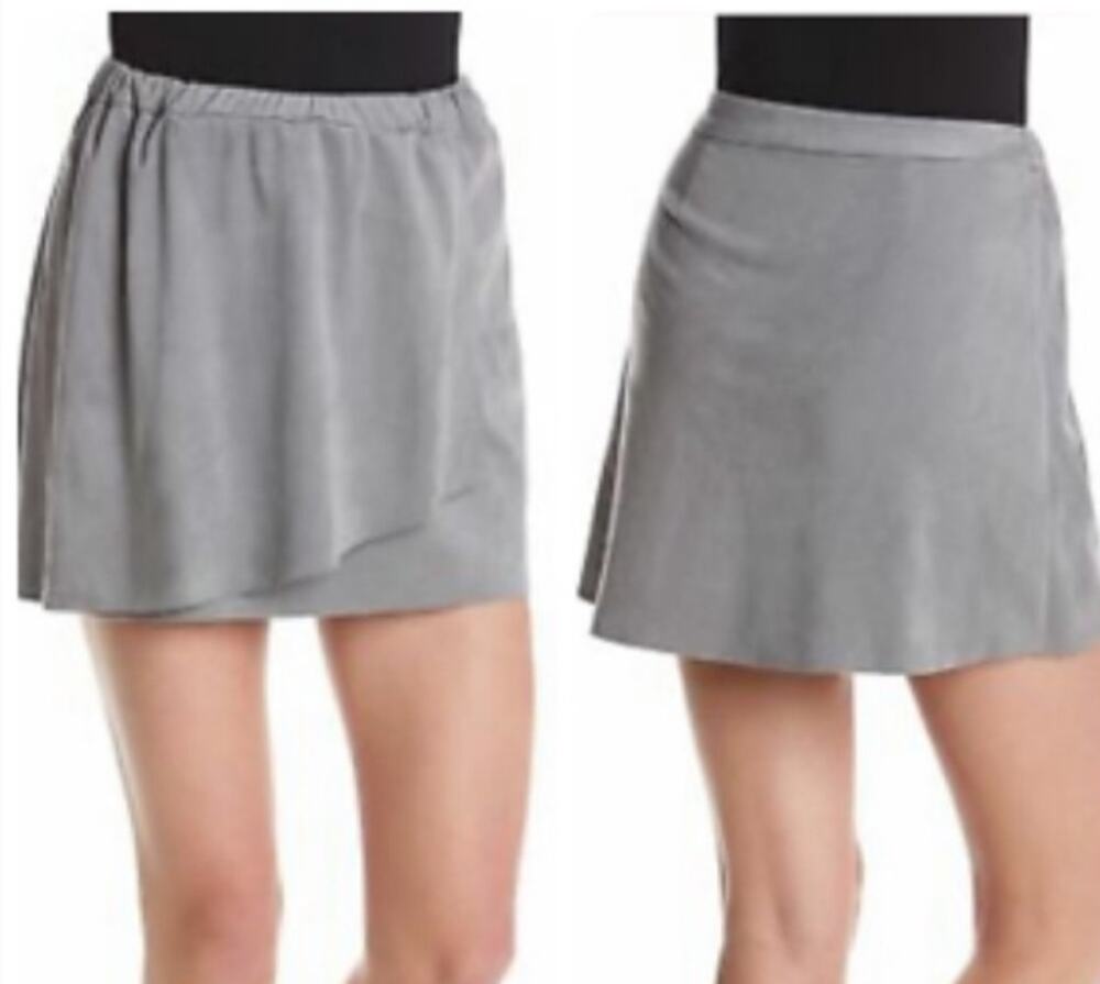 KENSIE Faux Suede & Faux Wrap Grey Pull On Skirt Medium NWT